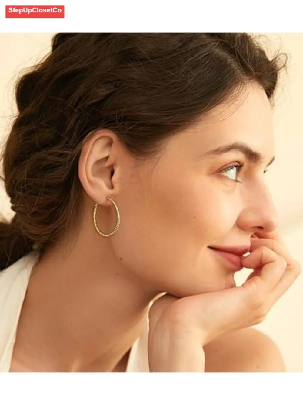 18K Gold Plated Twisted Rope Hoop Earrings for Women Hypoallergenic Sterling